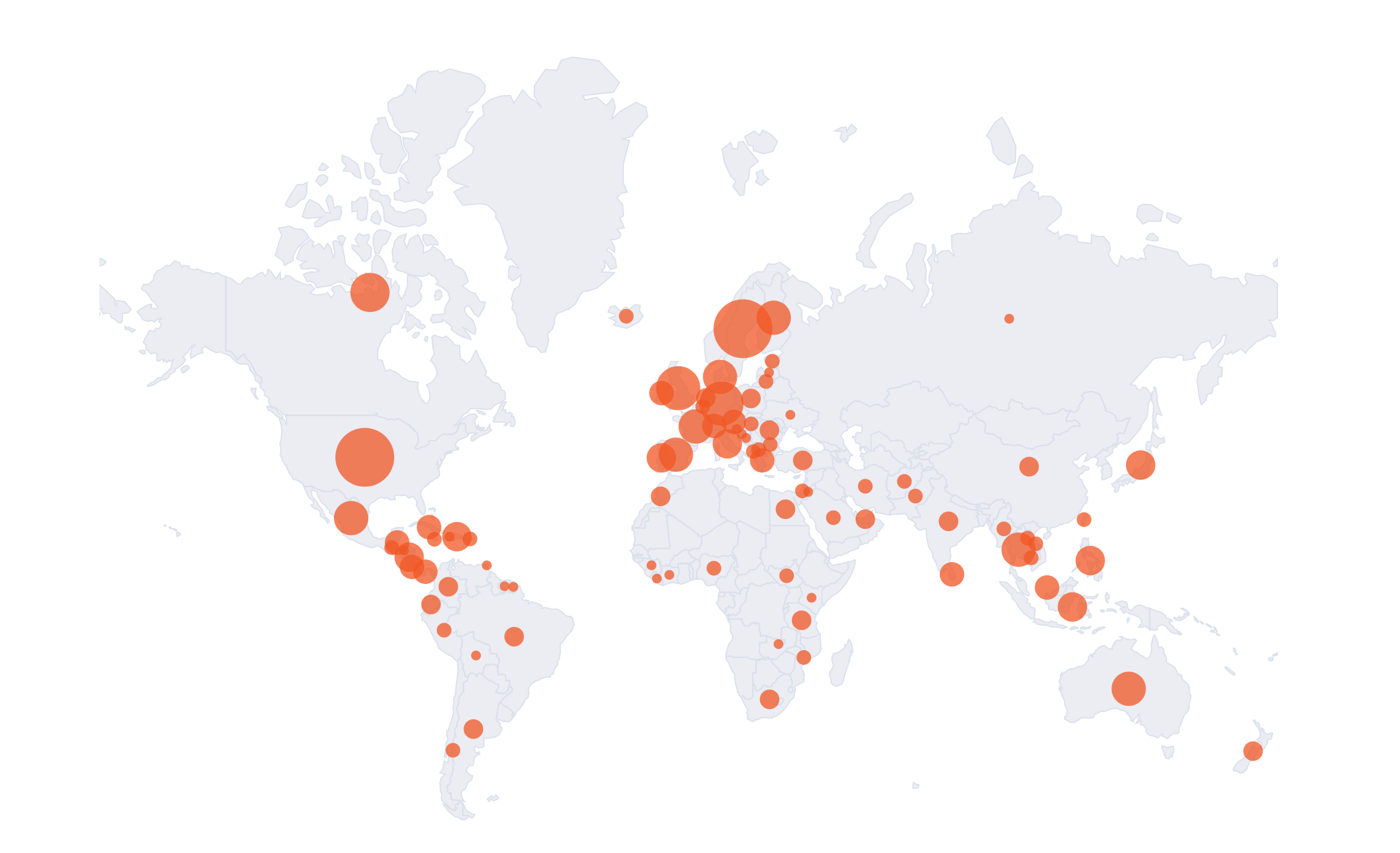 World map showing amount of hotels using Sirvoy