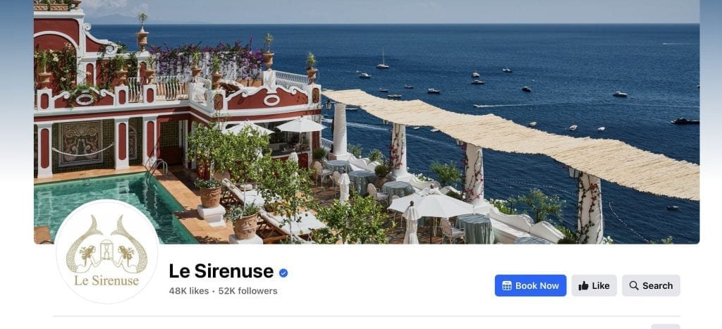 Le Sirenuse gebruikt marketingstrategieën voor hotels, met een enorme FB-volgers