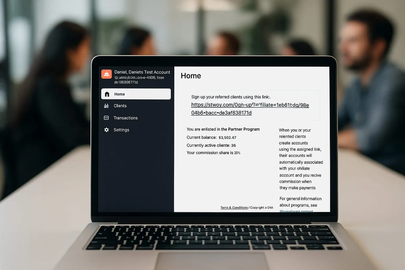 The Sirvoy affiliate dashboard shown on a laptop