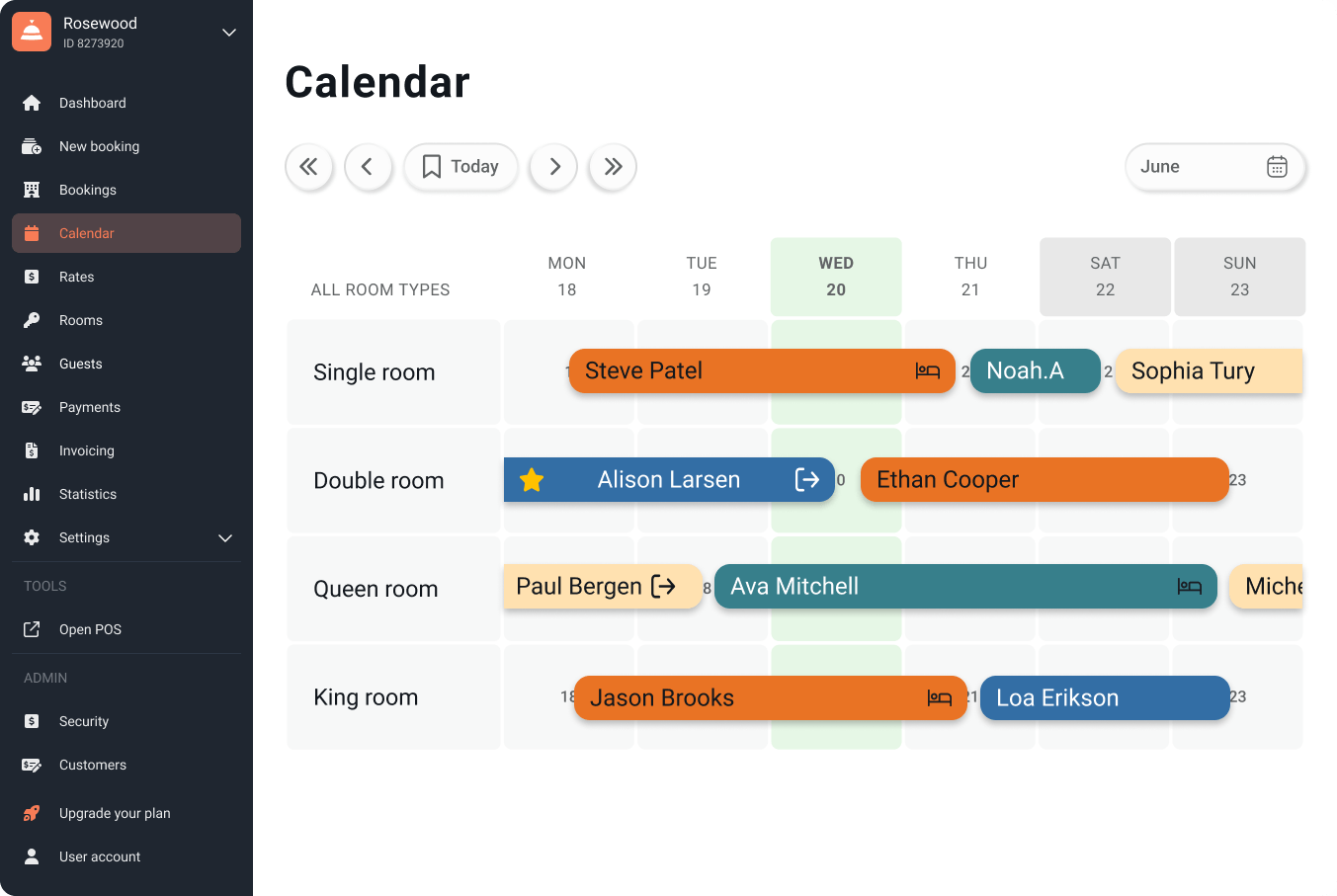 Sirvoy front desk calendar view