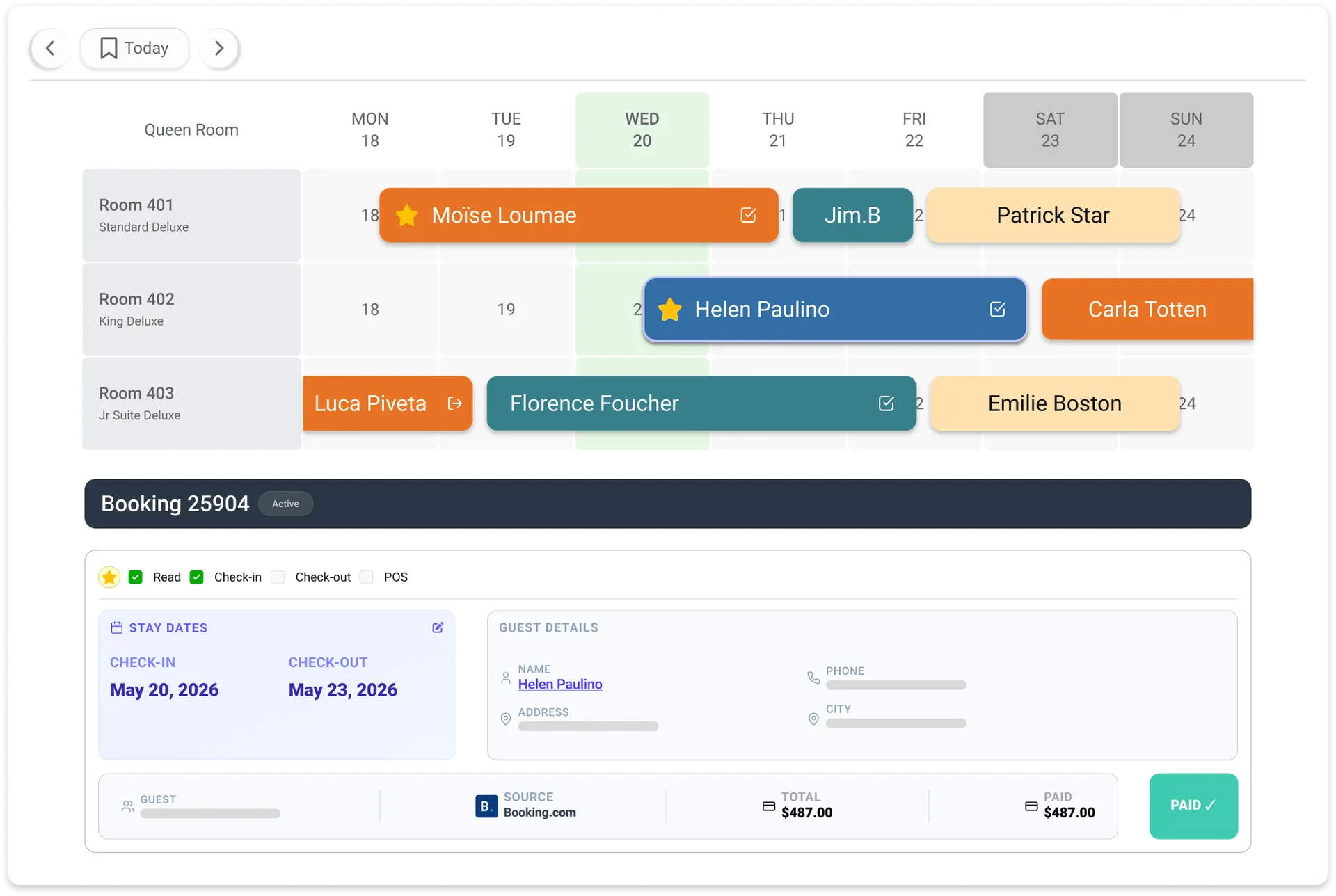 Calendario de recepción de Sirvoy — todas las reservas en una sola vista