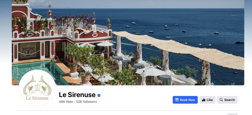 Le Sirenuse emplea estrategias de marketing para hoteles, con un gran número de seguidores en FB